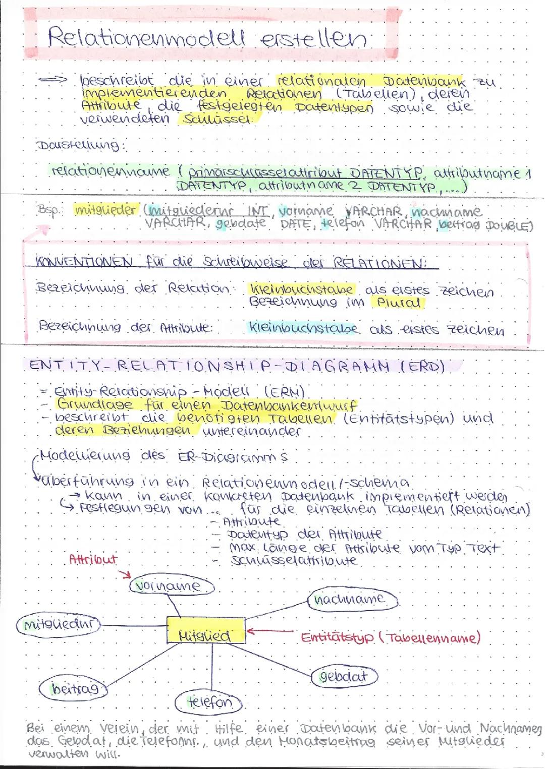 Einfaches ER-Modell und Relationenmodell - Beispiele und Anleitungen