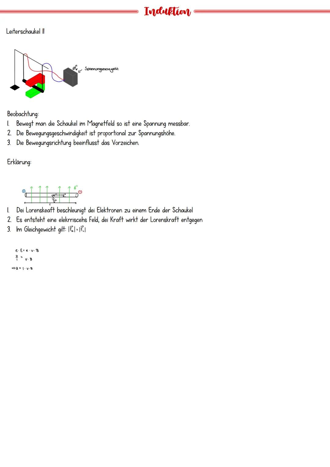 Leiterschaukel Il
O
Beobachtung:
1. Bewegt man die Schaukel im Magnetfeld so ist eine Spannung messbar.
2. Die Bewegungsgeschwindigkeit ist 