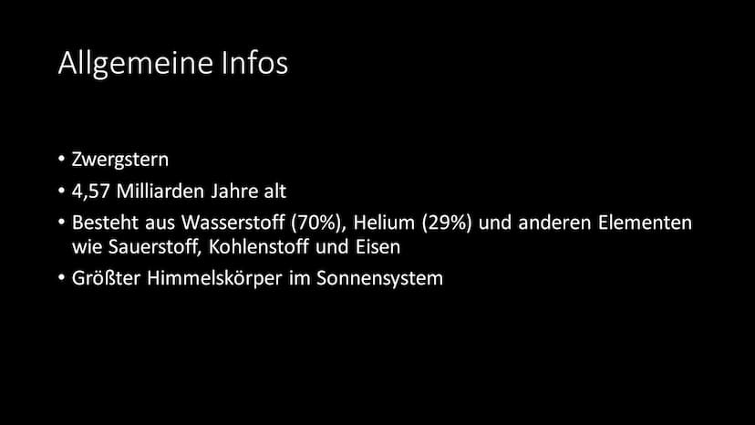 Die Sonne Gliederung
Allgemeine Infos
• Aufbau
●
●
• Bedeutung für das Sonnensystem
• Bedeutung für die Erde
●
• Leuchtkraft
Sonnenstrahlung