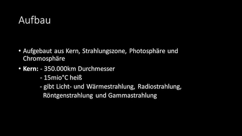 Die Sonne Gliederung
Allgemeine Infos
• Aufbau
●
●
• Bedeutung für das Sonnensystem
• Bedeutung für die Erde
●
• Leuchtkraft
Sonnenstrahlung
