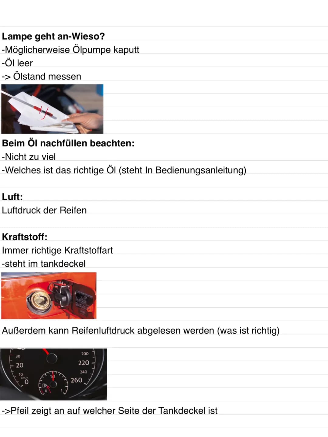 Thema 13
Technische Bedingungen/umweltbewusster Umgang mit
Kraftfahrzeugen
10
Betriebssicherheit - Checkliste
Wasser
Oel
Luft
Kraftstoff
Ene