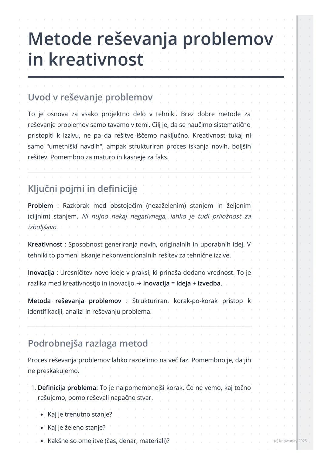 # Metode reševanja problemov
in kreativnost

Uvod v reševanje problemov

To je osnova za vsako projektno delo v tehniki. Brez dobre metode z