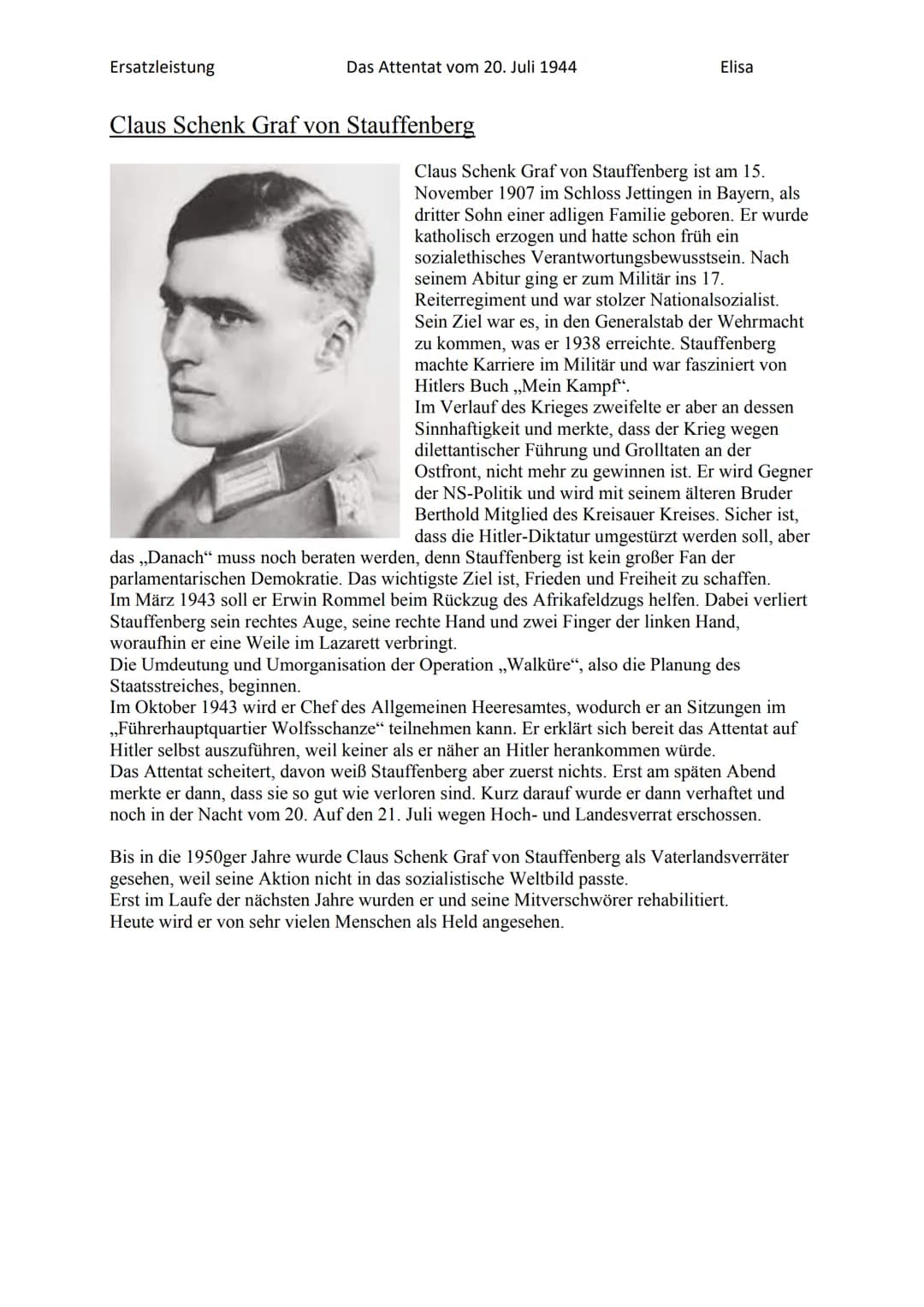 Ersatzleistung
Das Attentat
vom 20. Juli 1944 Ersatzleistung
Das Attentat vom 20. Juli 1944
Das Attentat vom 20. Juli 1944
Elisa
Claus Schen
