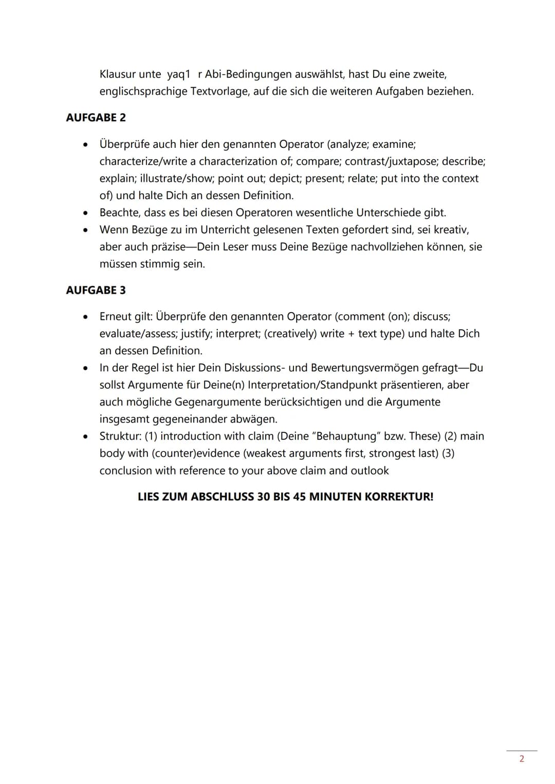 Klausur unter Abi-Bedingungen / Schriftliches Abitur in
Englisch: Checkliste
AUSWAHLPHASE
●
Englisch-LK
AUFGABE 1
●
Schau Dir, bevor Du den 