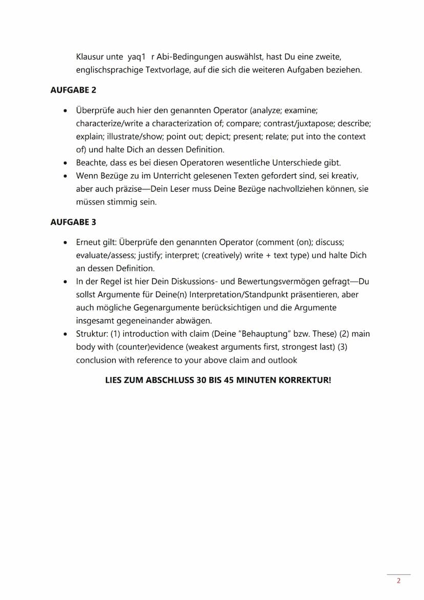 Klausur unter Abi-Bedingungen / Schriftliches Abitur in
Englisch: Checkliste
AUSWAHLPHASE
●
Englisch-LK
AUFGABE 1
●
Schau Dir, bevor Du den 