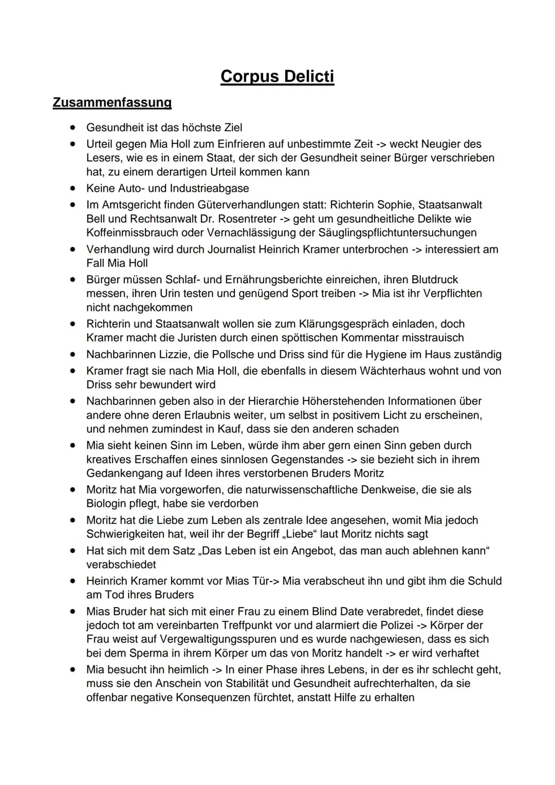 Zusammenfassung
●
●
●
• Verhandlung wird durch Journalist Heinrich Kramer unterbrochen -> interessiert am
Fall Mia Holl
•
Bürger müssen Schl