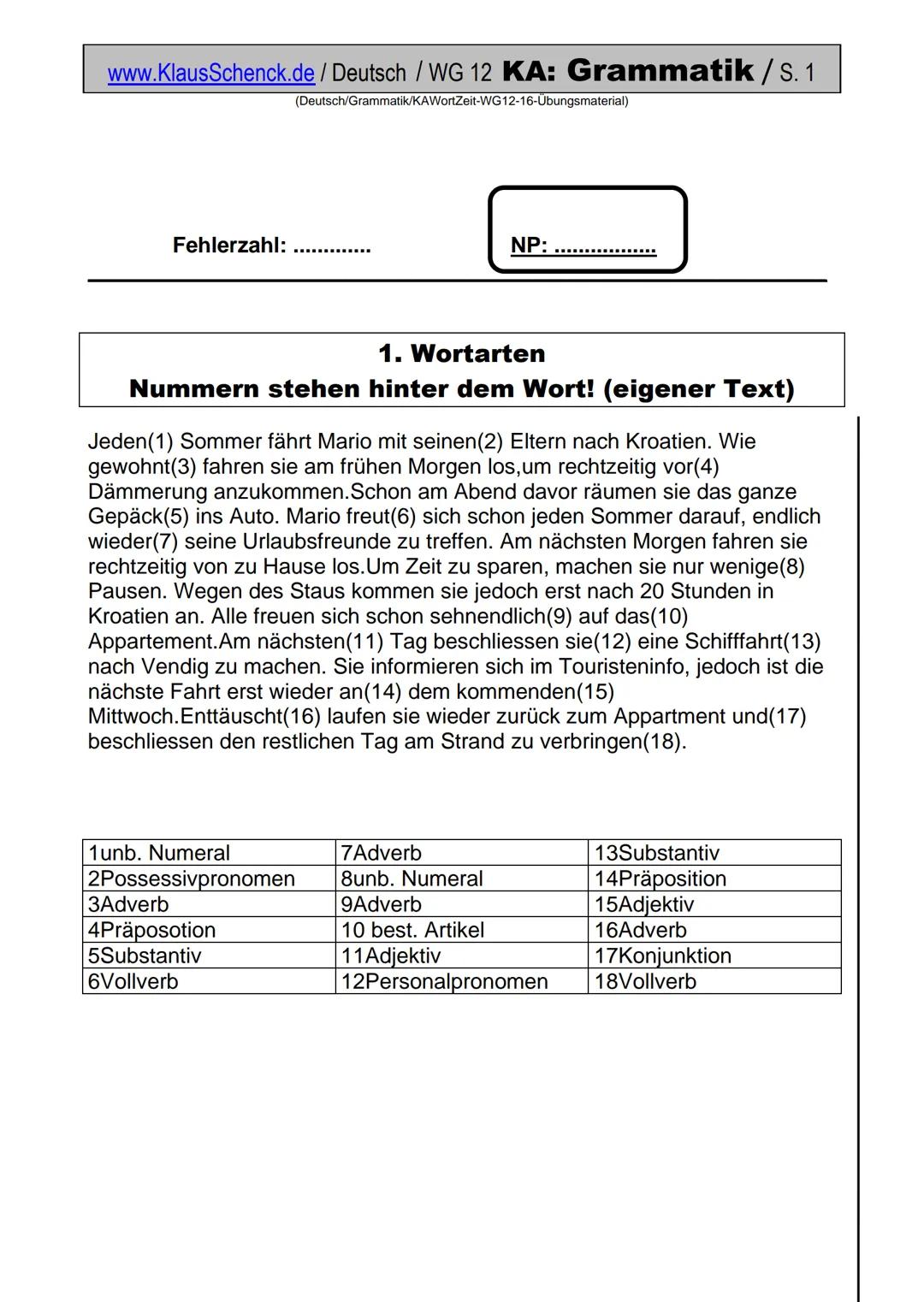 www.KlausSchenck.de / Deutsch / WG 12 KA: Grammatik... / S. 1

(Deutsch/Grammatik/KAWortZeit-WG12-16-Übungsmaterial)

Fehlerzahl: ..........