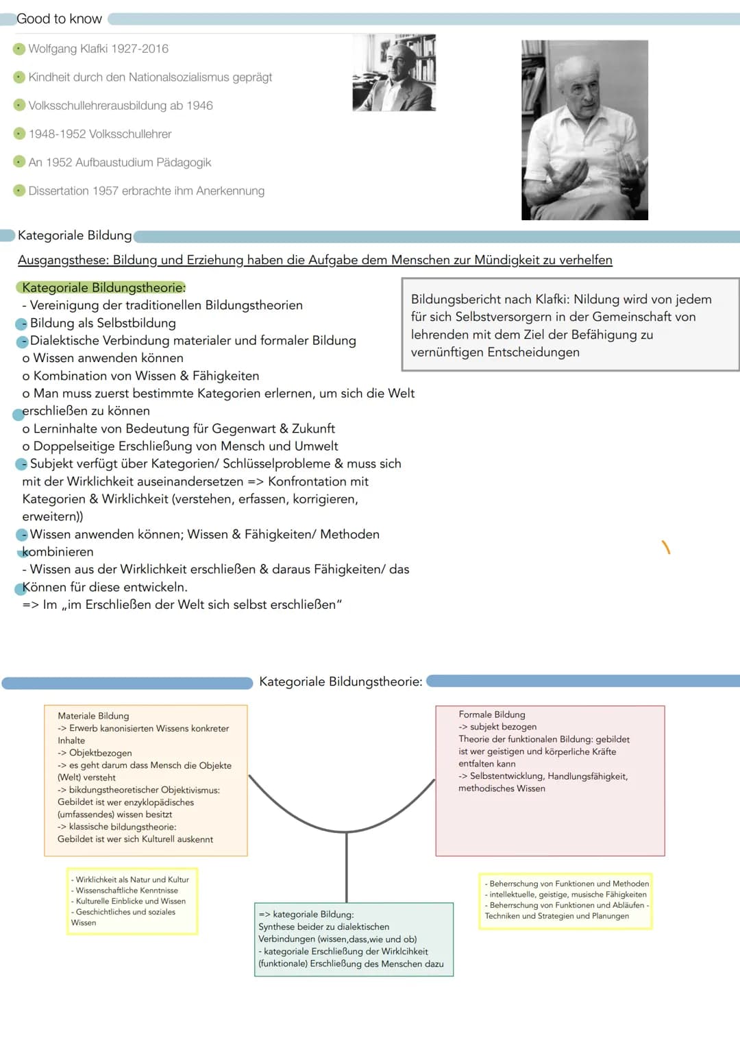 Good to know
Wolfgang Klafki 1927-2016
Kindheit durch den Nationalsozialismus geprägt
Volksschullehrerausbildung ab 1946
1948-1952 Volksschu