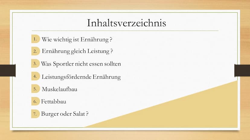 65 88 89
1 12 15
Ernährung
Sport und Inhaltsverzeichnis
1. Wie wichtig ist Ernährung ?
2. Ernährung gleich Leistung?
3. Was Sportler nicht e
