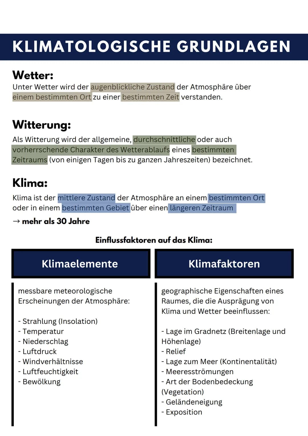 1. Klausur
ERDKUNDE GK
Freitag, 06.10.2023 KLIMATOLOGISCHE GRUNDLAGEN
Wetter:
Unter Wetter wird der augenblickliche Zustand der Atmosphäre ü