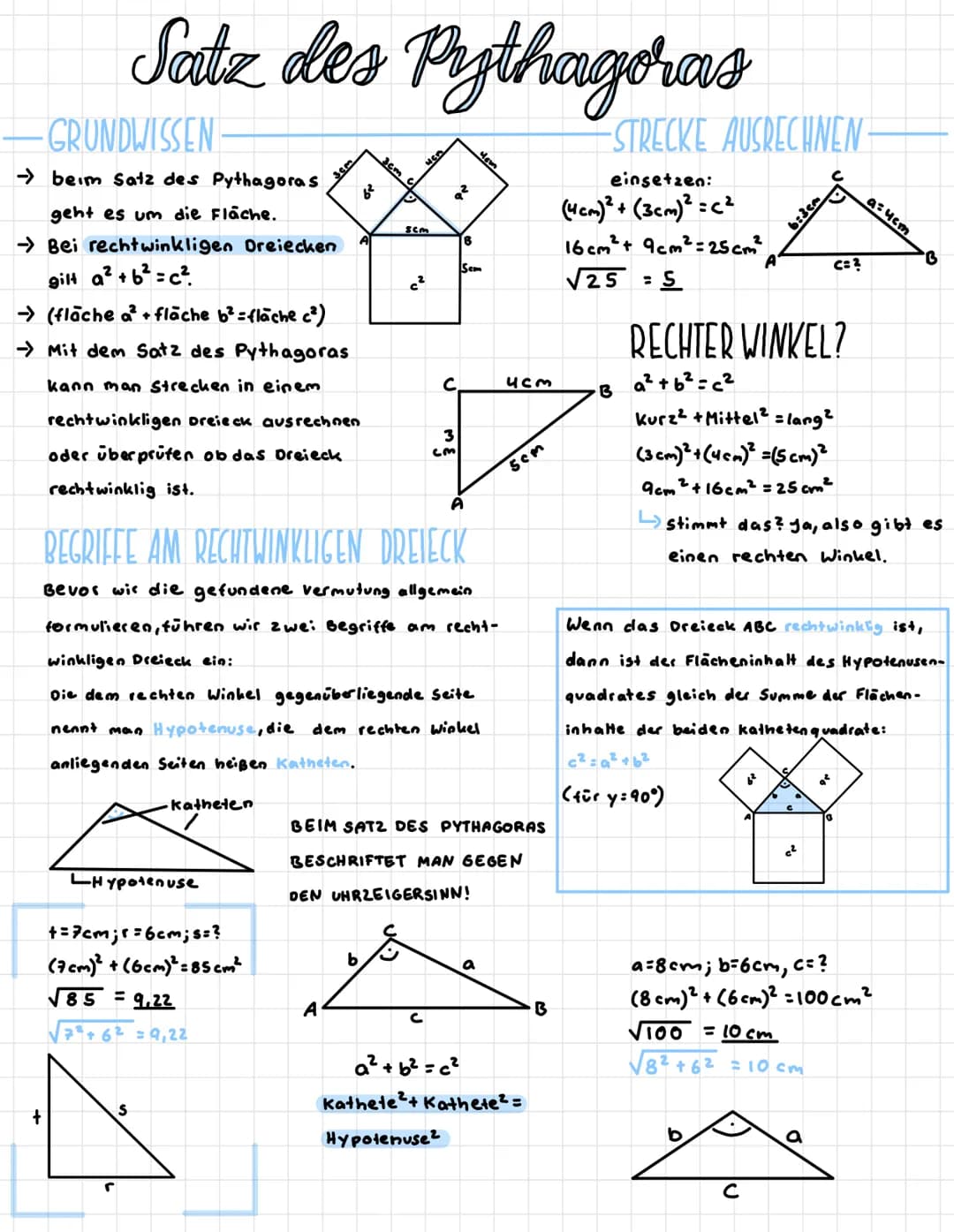 +
Satz des Pythagoras
KATHETE AUSRECHNEN
5=10cm, +=6cm, is?
+² +5² = 5²
5²-42=6²
(10cm)²-(6cm)² = 64²
√64=8
√√10²-6² = 8
SATZ
Bei einem glei