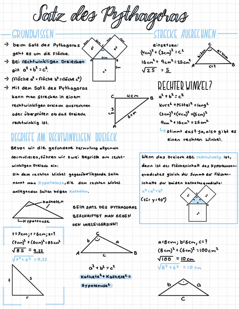+
Satz des Pythagoras
KATHETE AUSRECHNEN
5=10cm, +=6cm, is?
+² +5² = 5²
5²-42=6²
(10cm)²-(6cm)² = 64²
√64=8
√√10²-6² = 8
SATZ
Bei einem glei