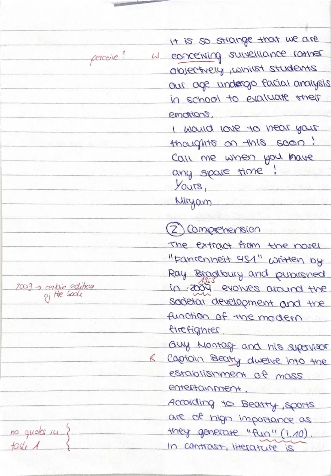 Ray Bradbury, Fahrenheit 451, 1. Klausur Q2.1_2024 - Erwartungshorizont
Name:
Miryam Denzel
Klausurteil A (SCHREIBEN/ LESEVERSTEHEN INTEGRIE