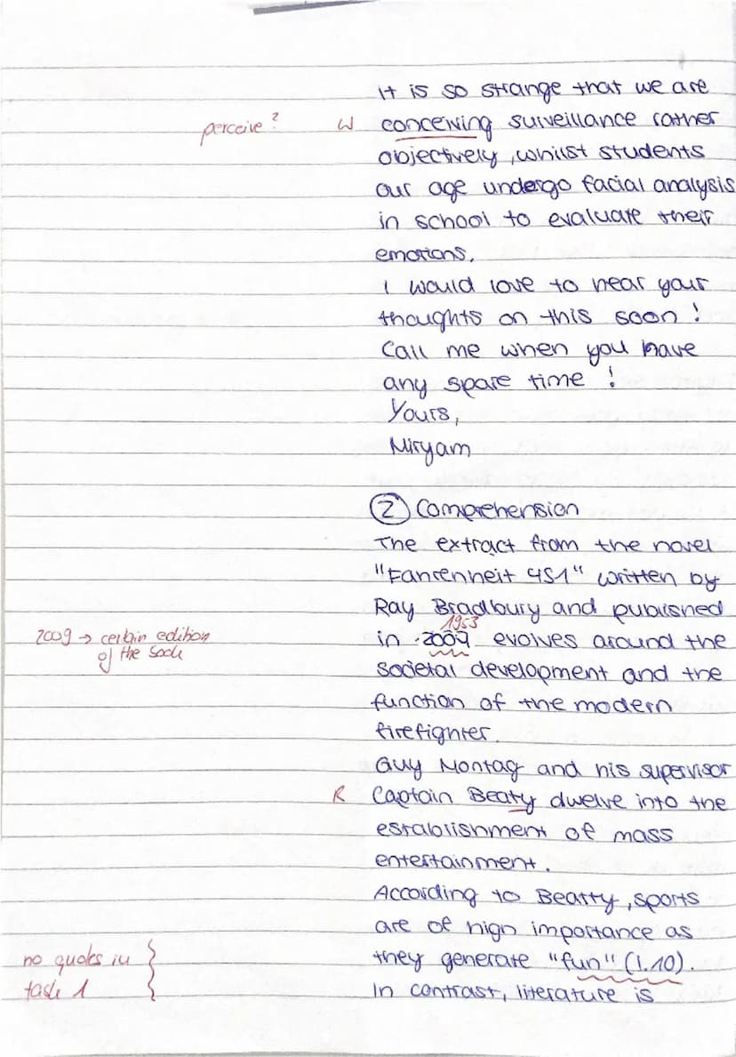 Ray Bradbury, Fahrenheit 451, 1. Klausur Q2.1_2024 - Erwartungshorizont
Name:
Miryam Denzel
Klausurteil A (SCHREIBEN/ LESEVERSTEHEN INTEGRIE