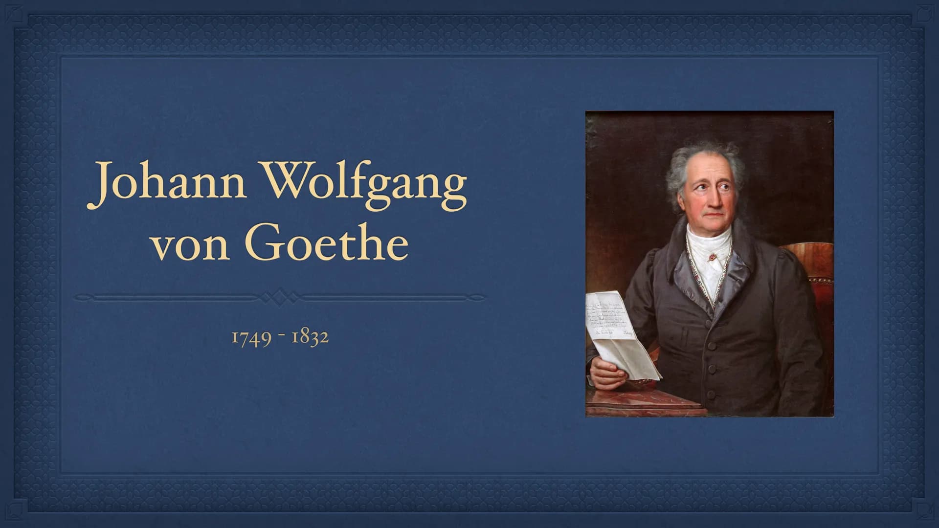 Johann Wolfgang
von Goethe
1749-1832 Kindheit und Jugend
Familie
*28. August 1749 in Frankfurt am Main
→ Eine jüngere Schwester Cornelia (di