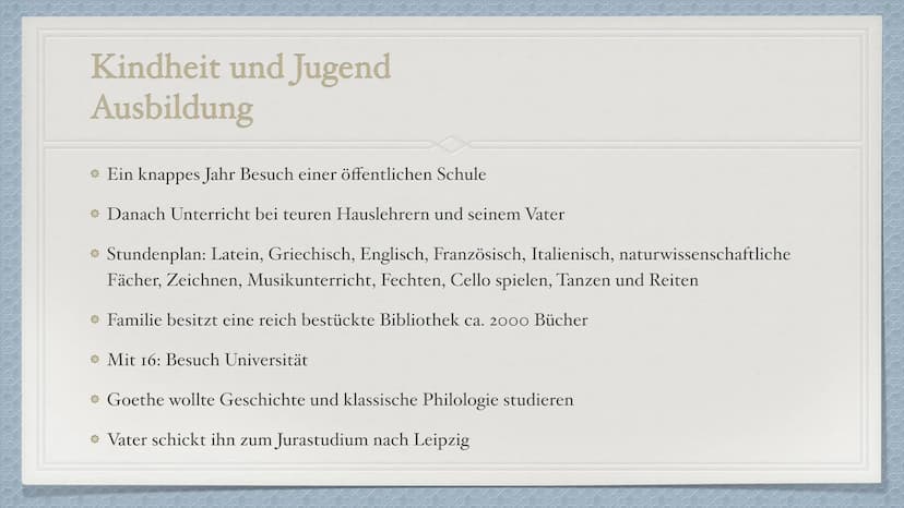 Johann Wolfgang
von Goethe
1749-1832 Kindheit und Jugend
Familie
*28. August 1749 in Frankfurt am Main
→ Eine jüngere Schwester Cornelia (di