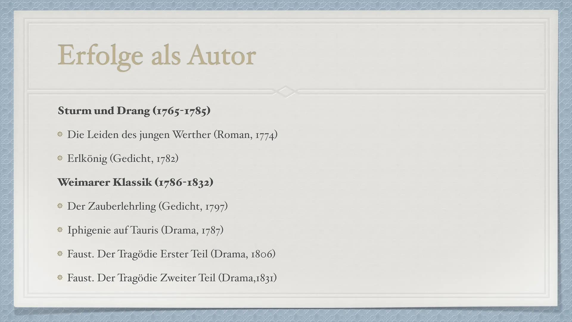 Johann Wolfgang
von Goethe
1749-1832 Kindheit und Jugend
Familie
*28. August 1749 in Frankfurt am Main
→ Eine jüngere Schwester Cornelia (di