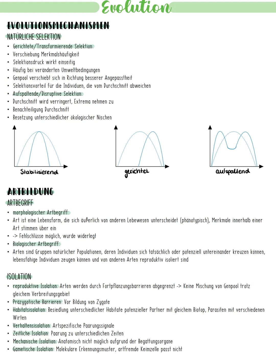 Evolution
EVOLUTIONSMECHANISMEN
GENETISCHE VARIABILITÄT
Entstehung von Arten durch Evolutionsfaktoren, welche die Ursachen der Variabilität 
