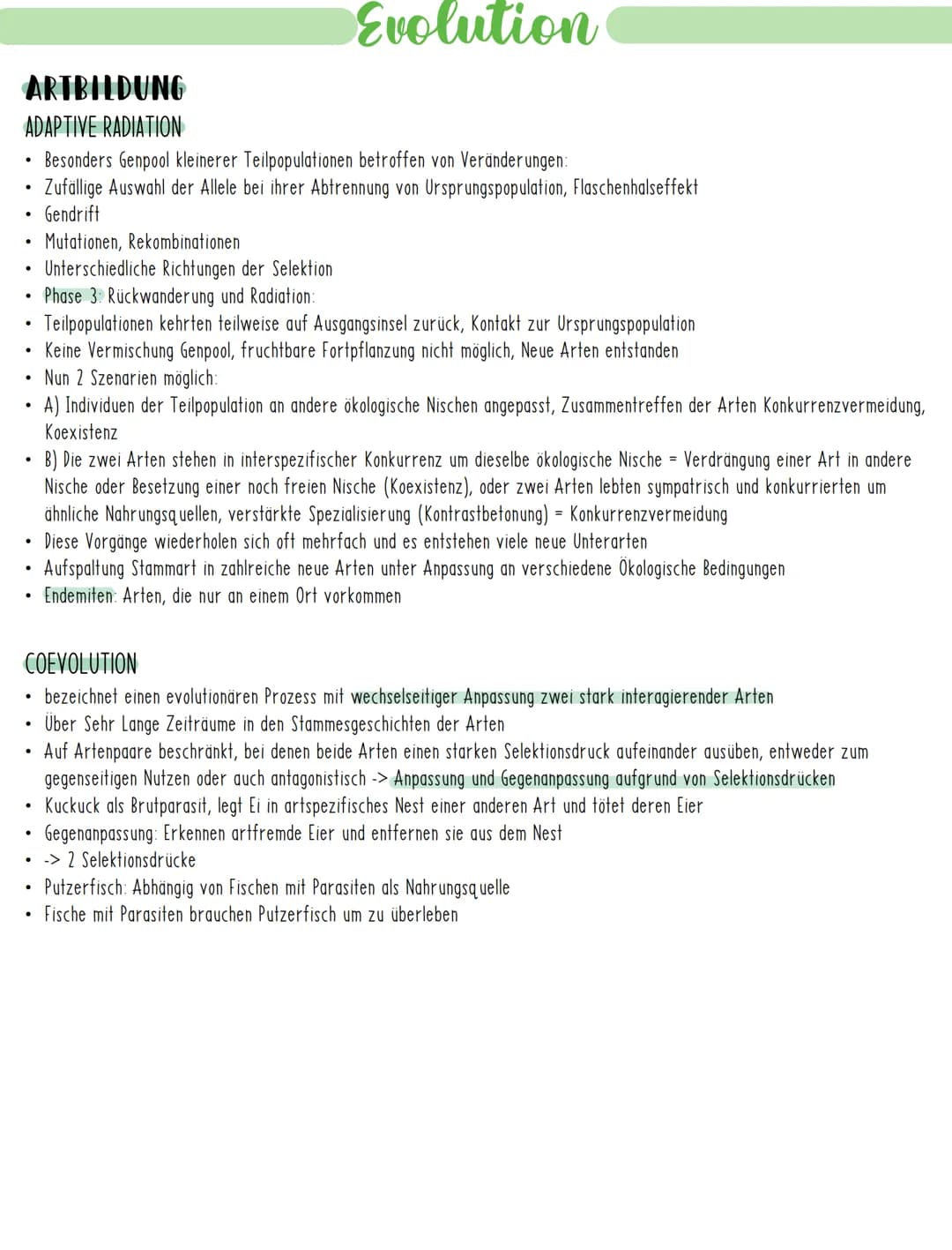 Evolution
EVOLUTIONSMECHANISMEN
GENETISCHE VARIABILITÄT
Entstehung von Arten durch Evolutionsfaktoren, welche die Ursachen der Variabilität 