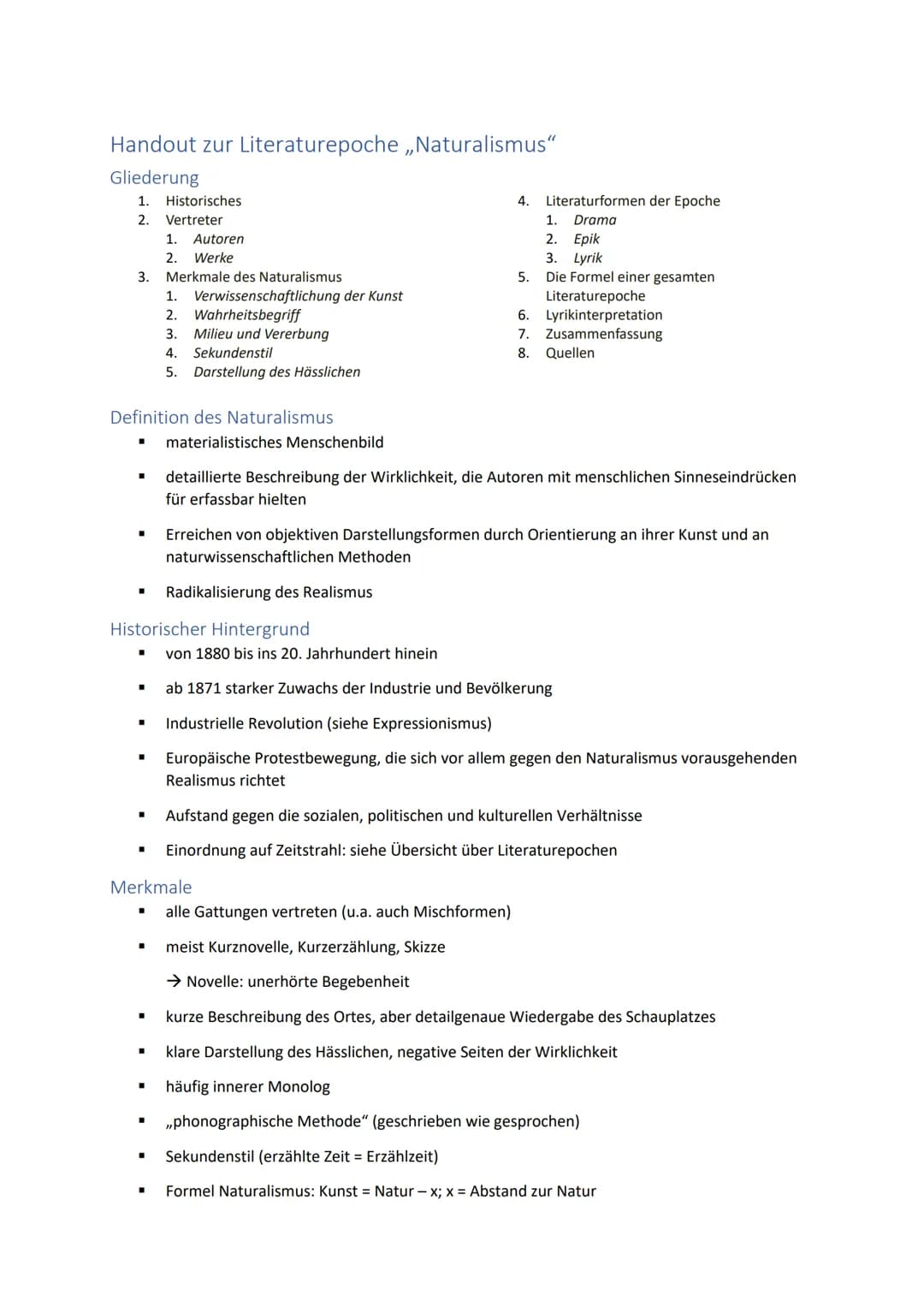 Das größte Maul und das
kleinste Hirn, wohnen meist
unter derselben Stirn.
~Arno Holz (1863-1929) Handout zur Literaturepoche ,,Naturalismus