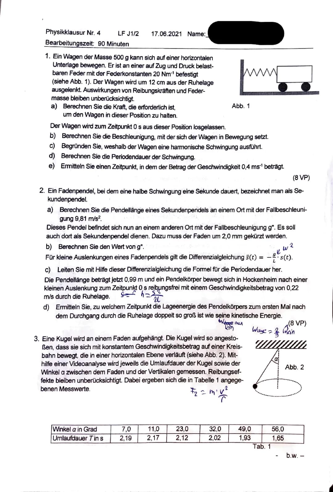 Physik LK Klausur Schwingungen