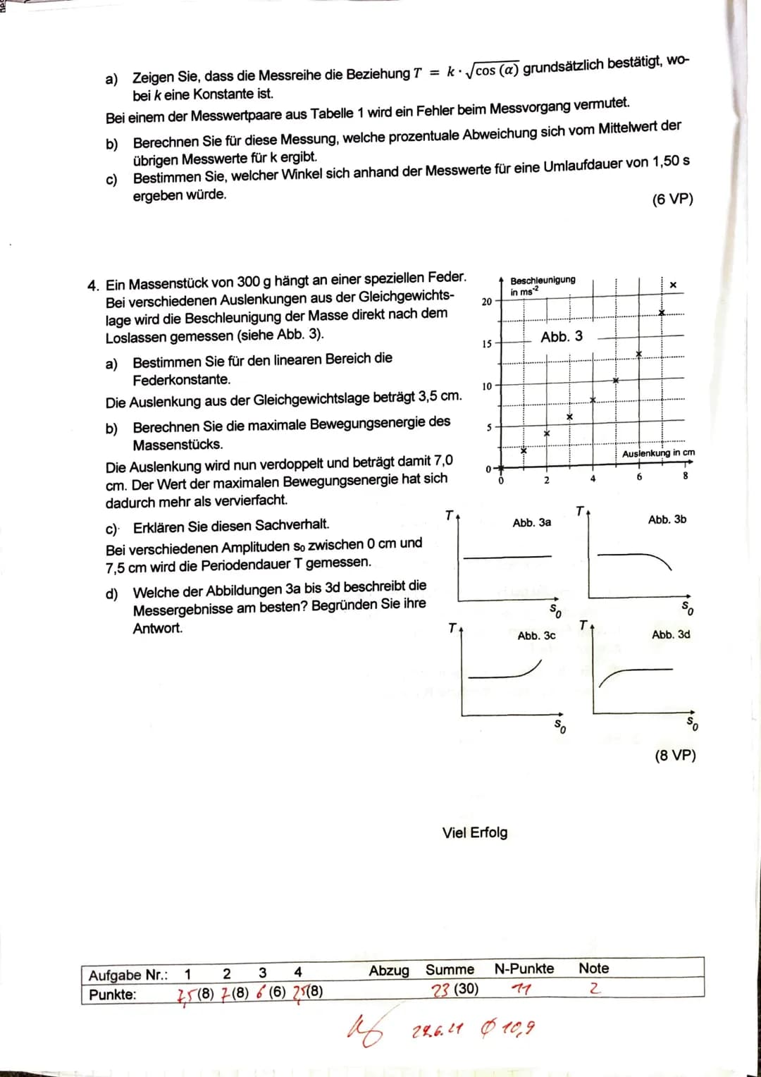 Physikklausur Nr. 4
Bearbeitungszeit: 90 Minuten
LF J1/2
17.06.2021 Name:
1. Ein Wagen der Masse 500 g kann sich auf einer horizontalen
Unte