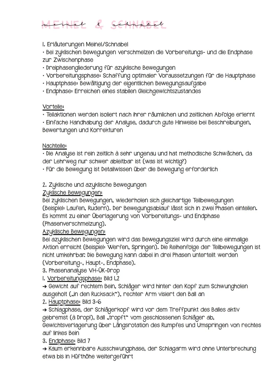 meinel
& schnabel
1. Erläuterungen Meinel/Schnabel
• Bei zyklischen Bewegungen verschmelzen die Vorbereitungs- und die Endphase
zur Zwischen