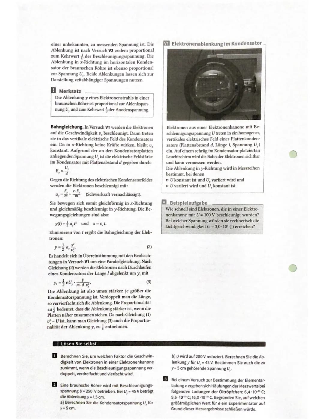 Elektronenkanone
1. Erarbeitet Sie sich die Funktionsweise der Elektronenkanone mithilfe des Textes.
2. Bearbeiten Sie die Beispielaufgabe a