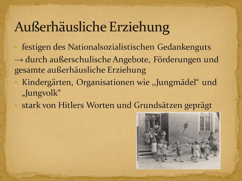 5
Erziehung im Nationalsozialismus Inhaltsverzeichnis
1. Kurzbiographie Adolf Hitler
2. Hitlers Erziehungsgrundsätze und -ziele
3. Vorschuli