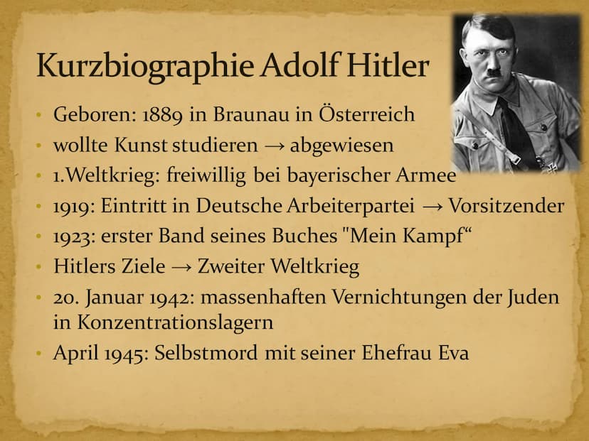 5
Erziehung im Nationalsozialismus Inhaltsverzeichnis
1. Kurzbiographie Adolf Hitler
2. Hitlers Erziehungsgrundsätze und -ziele
3. Vorschuli