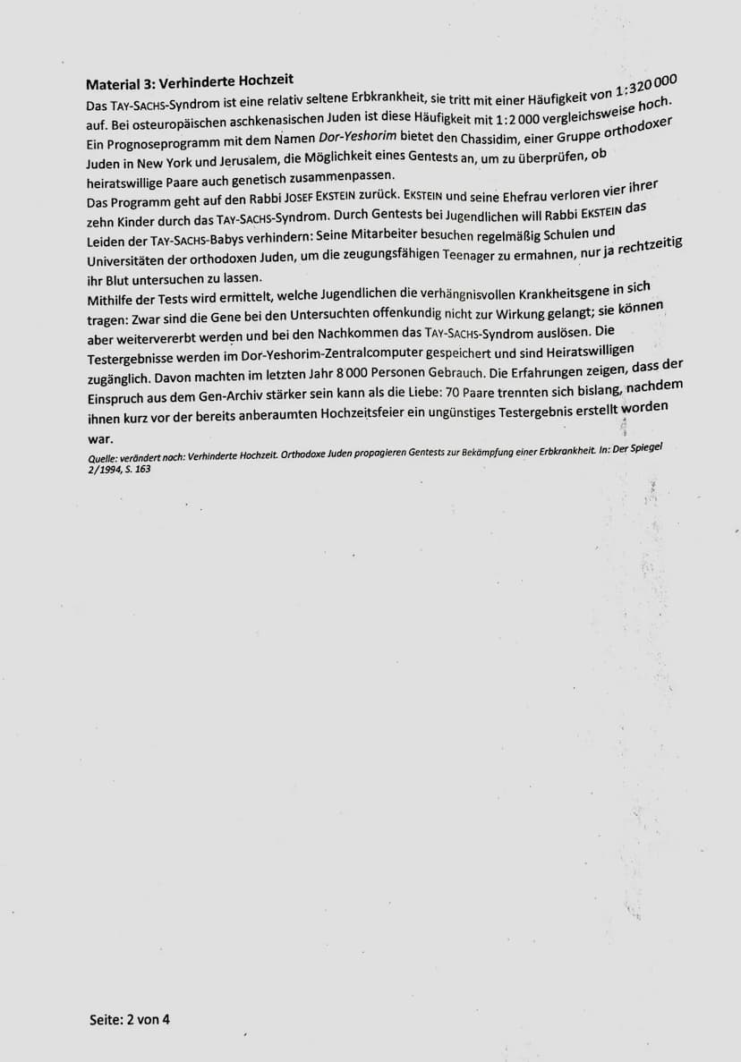 1. Klausur des Q1-Biologie-Grundkurse 1-3|
12.09.2022
Aufgabe 1: Stammbaumanalyse am Beispiel des TAY-SACHS-Syndroms
Name:
Nils Rosenberger
