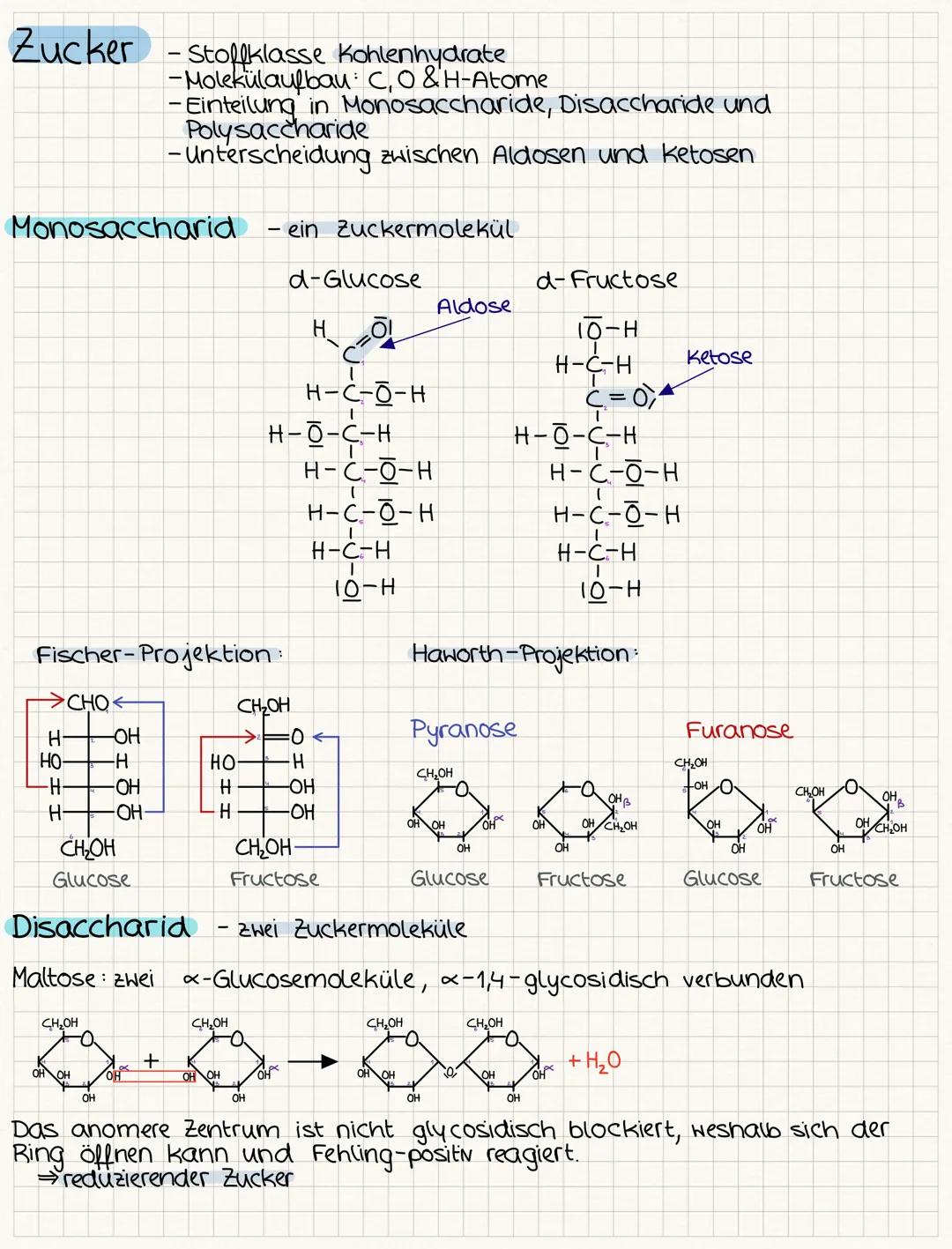 # Zucker
- Stoffklasse Kohlenhydrate
-Molekülaufbau: C, O & H-Atome
-Einteilung in Monosaccharide, Disaccharide und
Polysaccharide
-Untersch