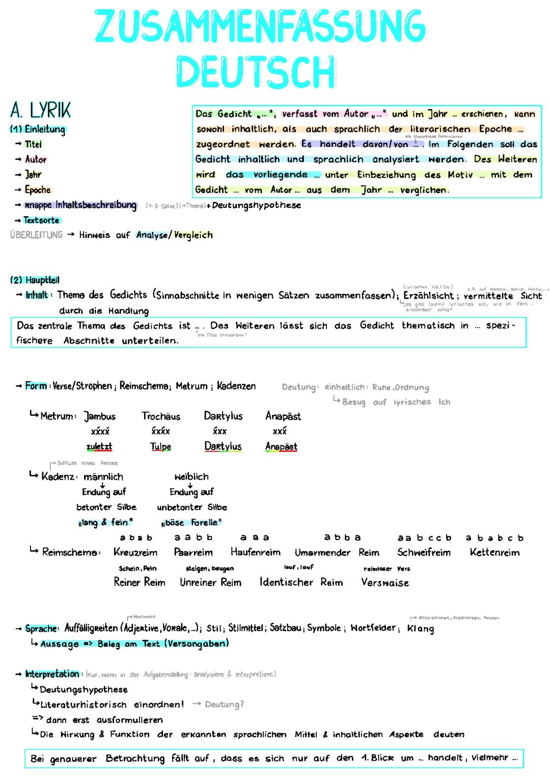 Gedichtanalyse Abitur 2024: Beispiele, Musterlösungen, PDF für die Oberstufe