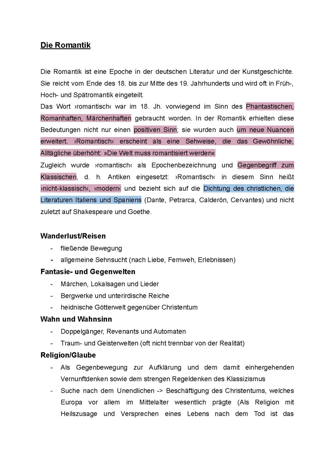 die Romantik (Allgemeines, Motive, Symbole) 