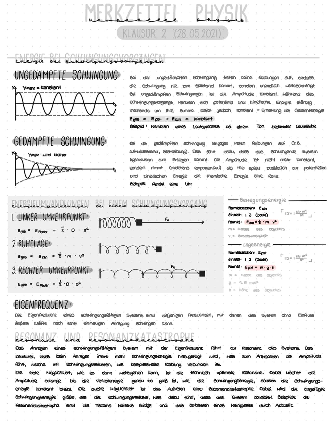 RECCUBEIRUNG VON CccutuNeuvecu:
Beschreibung
Schwingungen
PERIODENDALER oder Schwingungsdauer
↳ Zeitdauer zwischen zwei gleichen Bewegungszu