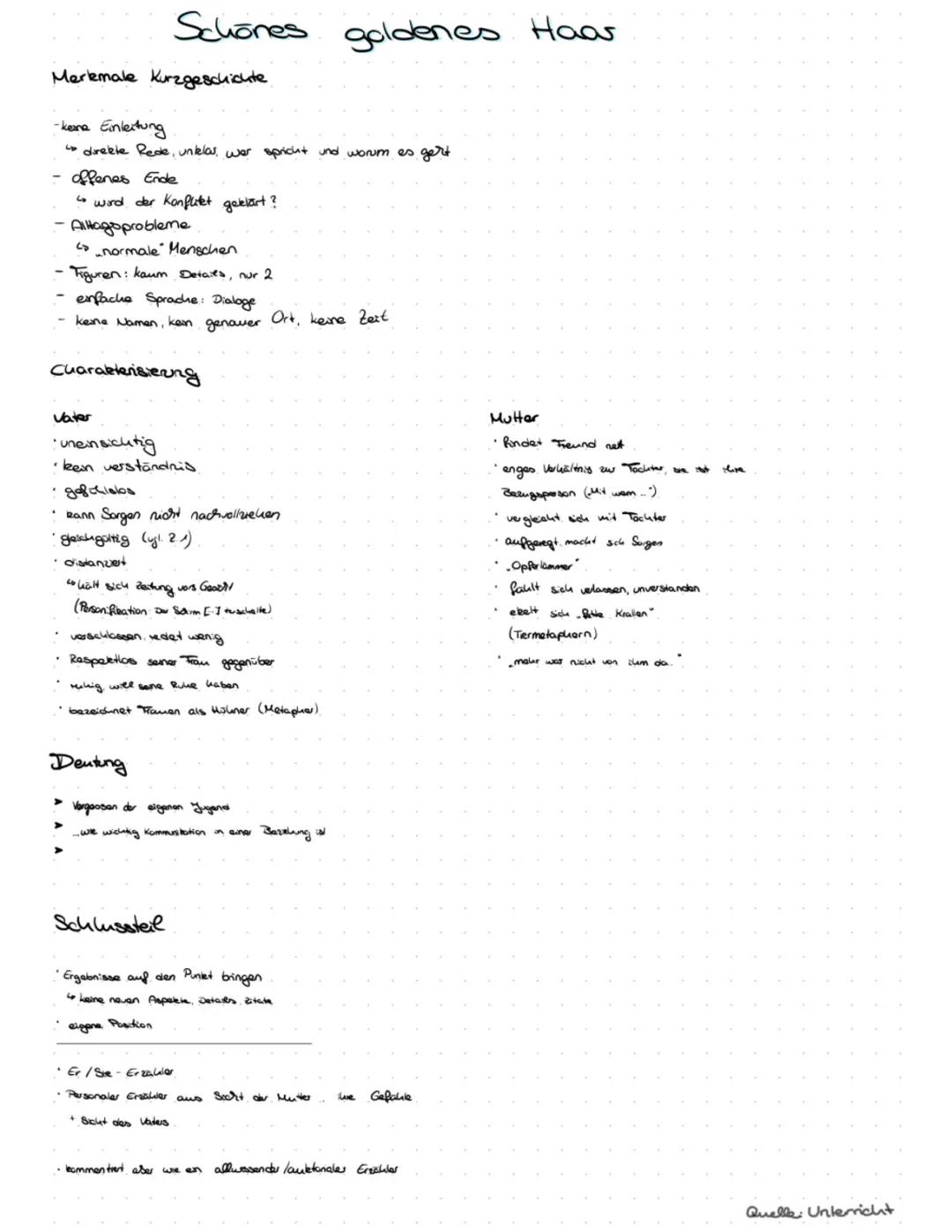 Schönes goldenes Haar Kurzgeschichte PDF - Inhaltsangabe und Interpretation