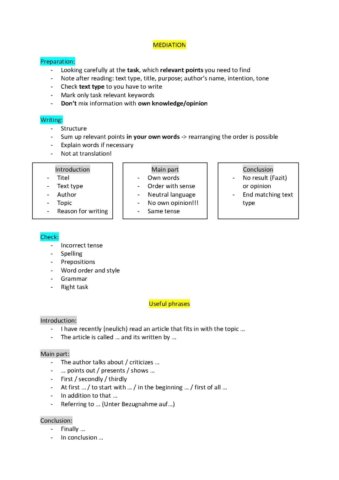 Mediation English: Practice Texts and Exercises for All Grades