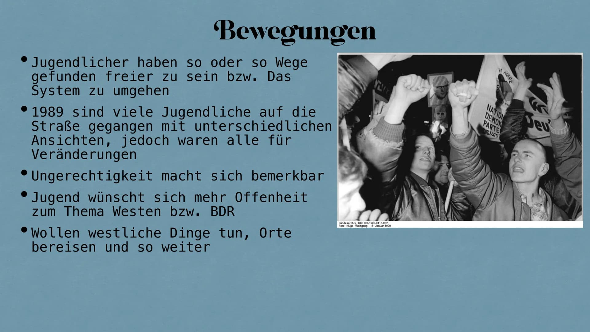 Jugend in der DDR
Fabienne & Louisa Hintergrund
Bildung
Die FDJ
Inhalt
Freizeitgestaltung
Jugendgruppen
Bewegungen und Proteste gegen den St