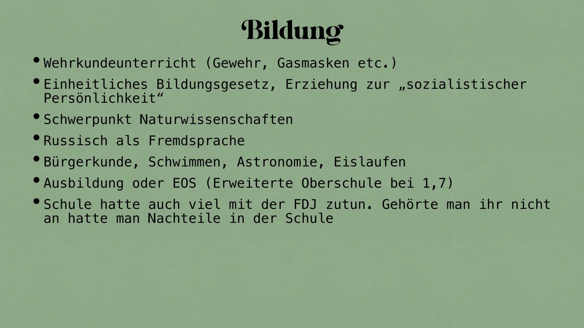 Jugend in der DDR
Fabienne & Louisa Hintergrund
Bildung
Die FDJ
Inhalt
Freizeitgestaltung
Jugendgruppen
Bewegungen und Proteste gegen den St