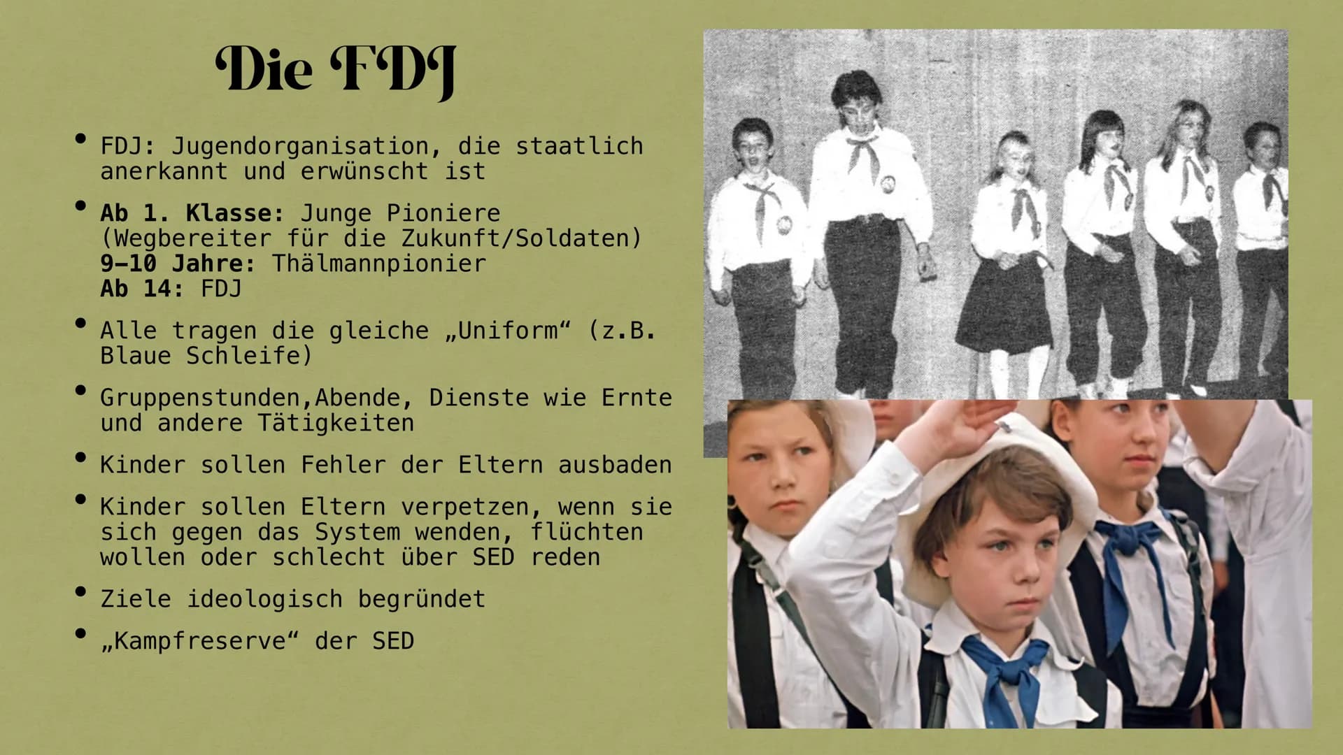 Jugend in der DDR
Fabienne & Louisa Hintergrund
Bildung
Die FDJ
Inhalt
Freizeitgestaltung
Jugendgruppen
Bewegungen und Proteste gegen den St