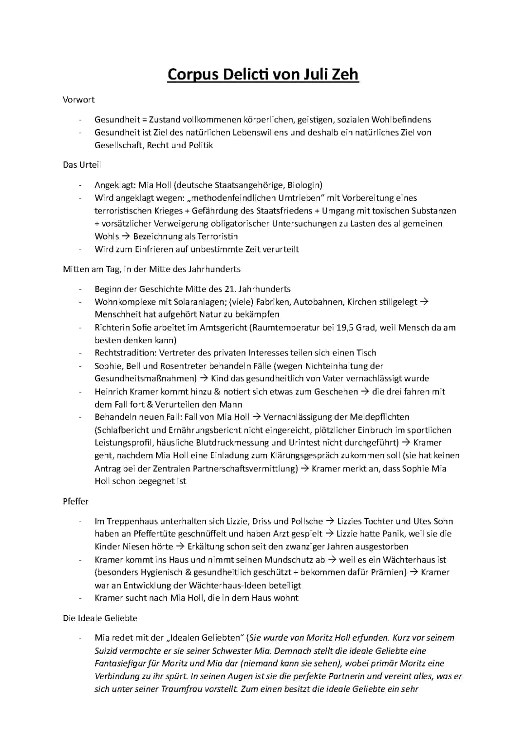Corpus Delicti Zusammenfassung: Kapitel, wichtige Textstellen und Figuren