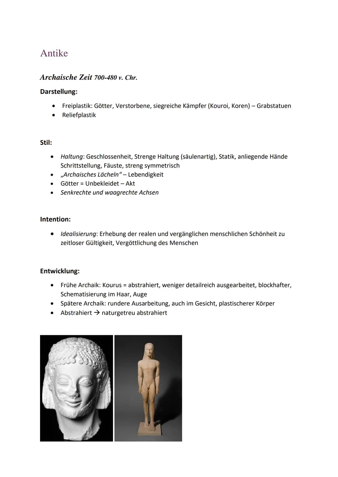 Werkbetrachtung Plastik – Skulptur
Einleitung
➤Werkdaten, Künstler
Zeitliche Einordnung: Epoche (Archaik, Klassik, Hellenismus - Antike)
➤ O