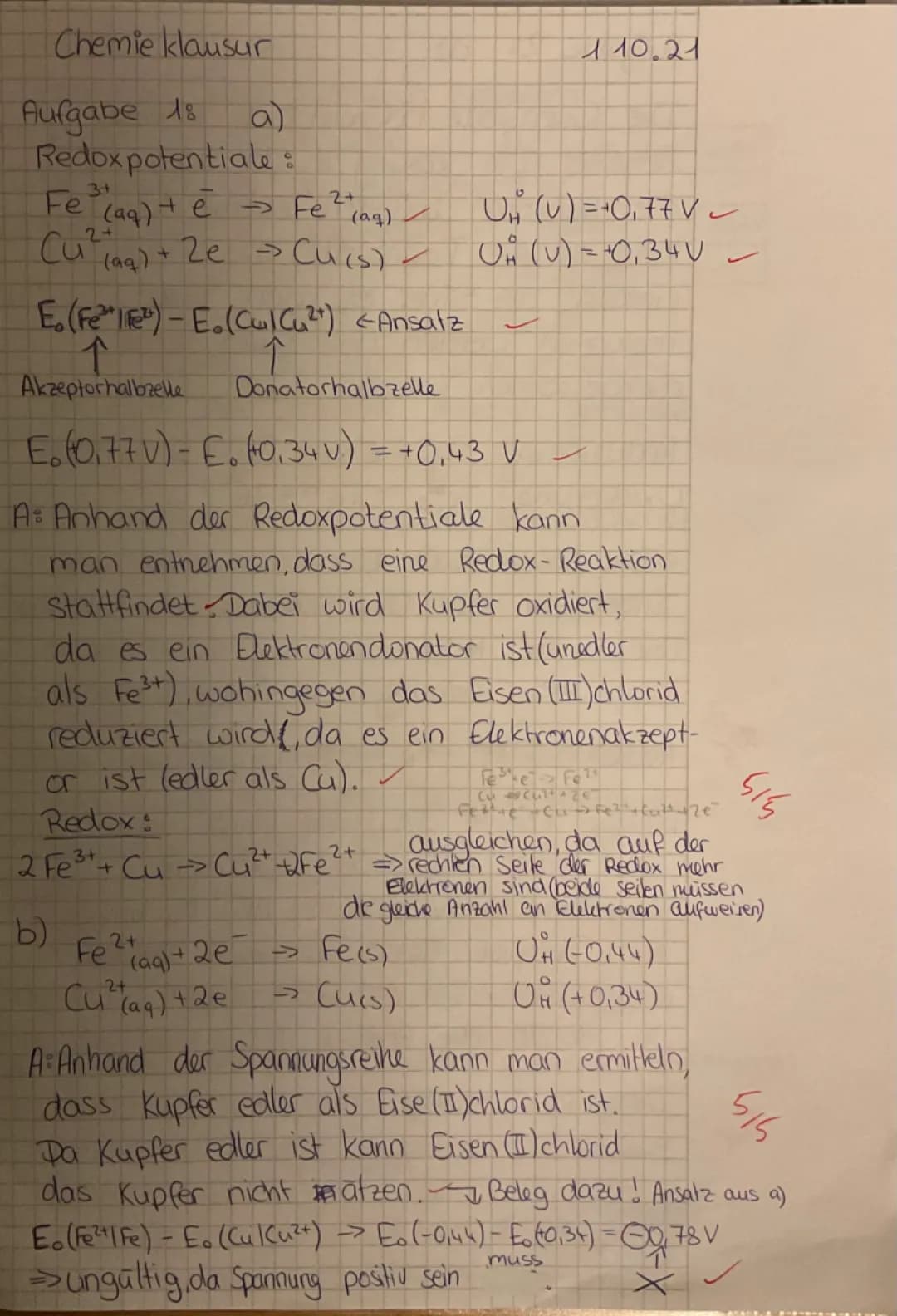 Elektrochemie Klausur Q1 (15 Punkte)
