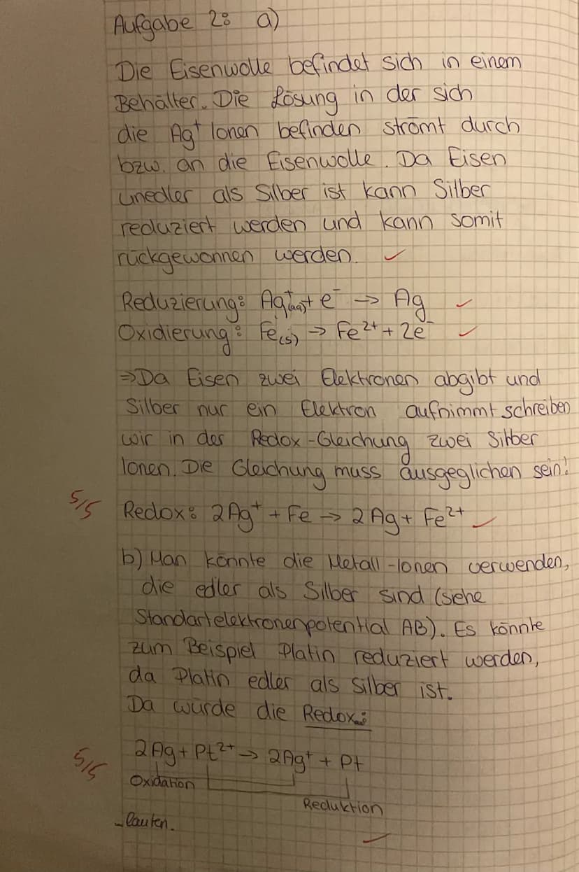 Chemie klausur
Aufgabe 18 a)
Redox potentiale :
3+
Fe (aq) + e → Fe ² (aq)
2+
Cu
(aq) + 2e → Cu (s)
E. (Fe²1²) - E. (Cul Cu²+) & Ansalz
↑
Î

