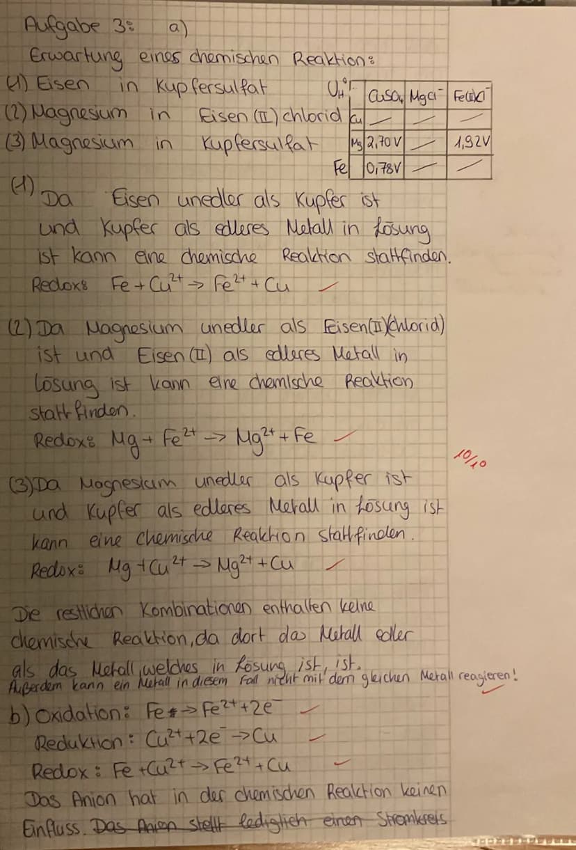 Chemie klausur
Aufgabe 18 a)
Redox potentiale :
3+
Fe (aq) + e → Fe ² (aq)
2+
Cu
(aq) + 2e → Cu (s)
E. (Fe²1²) - E. (Cul Cu²+) & Ansalz
↑
Î
