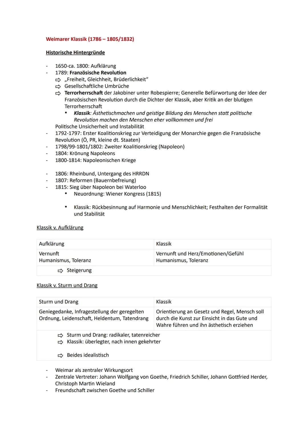 Weimarer Klassik (1786-1805/1832)
Historische Hintergründe
1650-ca. 1800: Aufklärung
1789: Französische Revolution
Freiheit, Gleichheit, Brü
