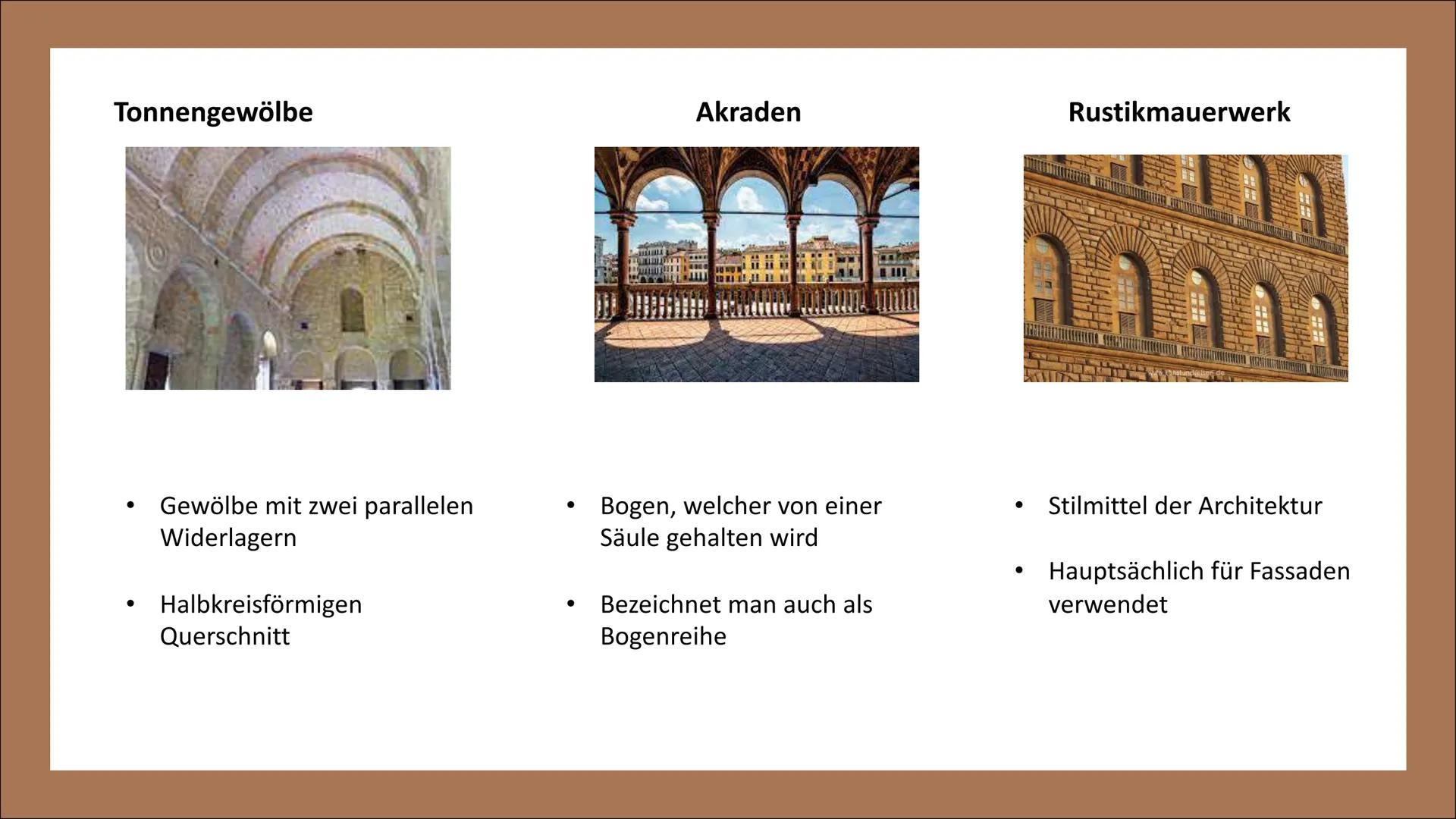 COROXXO
HOH
TOL
inna
ARCHITEKTUR
DER RENAISSANCE GLIEDERUNG
-
Die Architektur der Renaissance
Allgemeine Informationen zur Architektur
Merkm