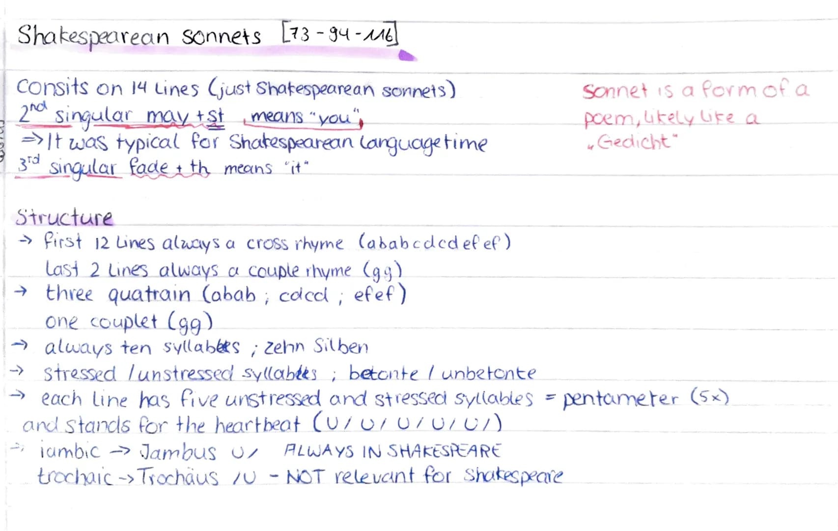 Shakespearean sonnets [73-94-ME]
Consits on 14 Lines just Shakespearean sonnets)
2nd singular may +st means "you","
=> It was typical for Sh