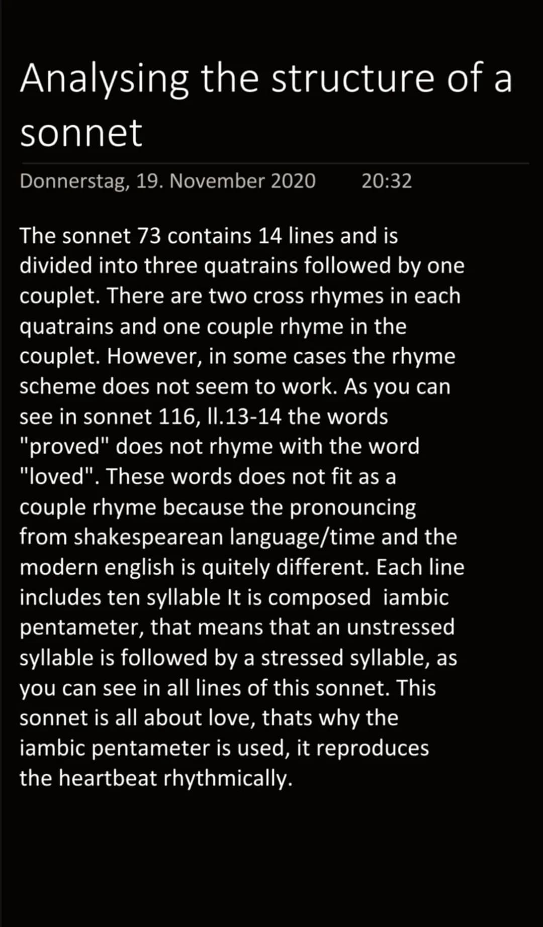 Shakespearean sonnets [73-94-ME]
Consits on 14 Lines just Shakespearean sonnets)
2nd singular may +st means "you","
=> It was typical for Sh