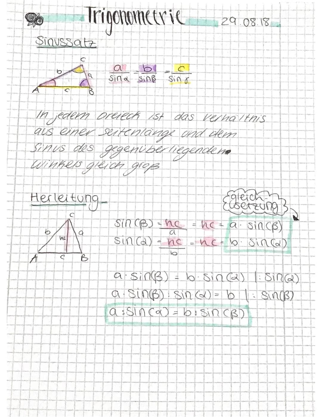 Trigonometrie
Gleichungen 90 winkel:
B
Sinus (2) 9
h
Cosinus (2) = n
• tangens Q) = a
-
9
U
Zusammenhange
= sin(a) = cos (90-2)
COS (2) = Si